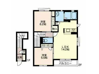 プレジデント川合E(2LDK/2階)の間取り写真