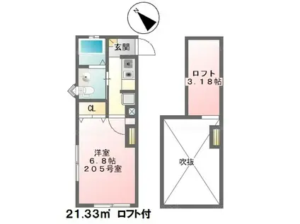 J.Cコート江戸川(1K/2階)の間取り写真