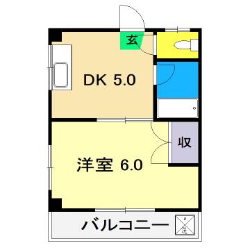 小倉ハイツ(1DK/3階)の間取り写真
