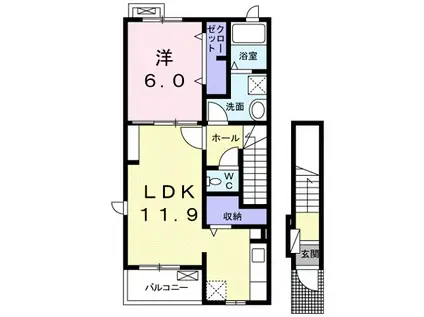 シンシア I(1LDK/2階)の間取り写真