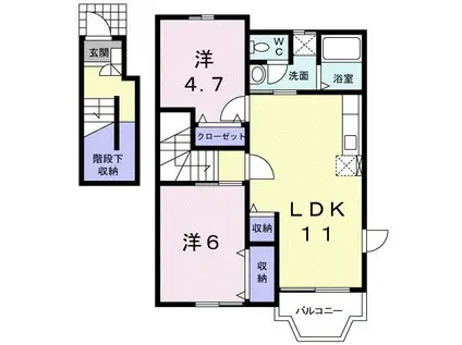 グランイリュジュオン(2LDK/2階)の間取り写真