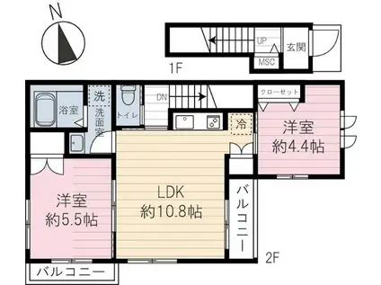 アーバンドエル駒込(2LDK/2階)の間取り写真