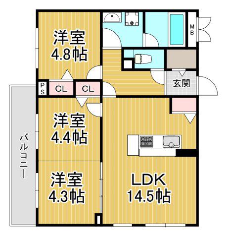 ブライトガーデン(3LDK/2階)の間取り写真