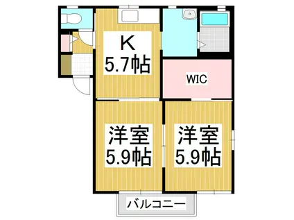 サンシャインヒルズ B(2K/2階)の間取り写真