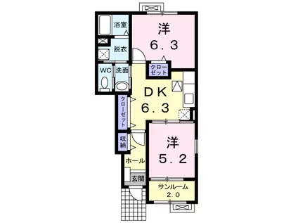 シエル エトワレA(2DK/1階)の間取り写真