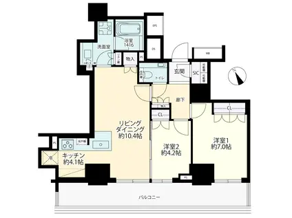 ザ・パークハウス三田ガーデン(2LDK/22階)の間取り写真