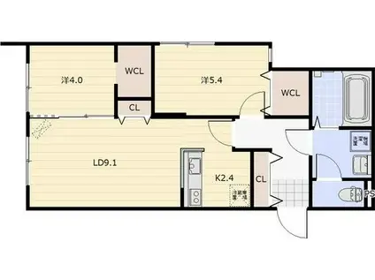 THREE R 菊水(2LDK/1階)の間取り写真