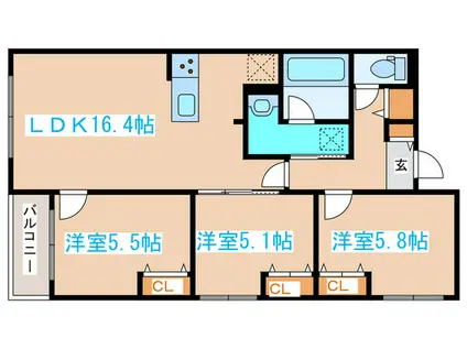 ZABO HILLS FUSHIMI(3LDK/1階)の間取り写真