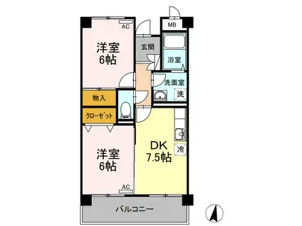 グランドール(2DK/3階)の間取り写真