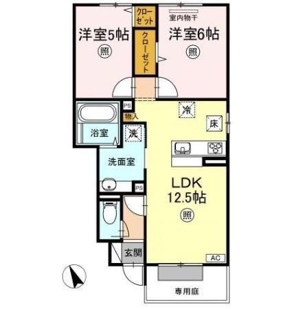 フェリスディア A棟(2LDK/1階)の間取り写真