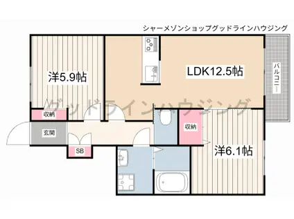 ハーモニーヴィラ(2LDK/1階)の間取り写真
