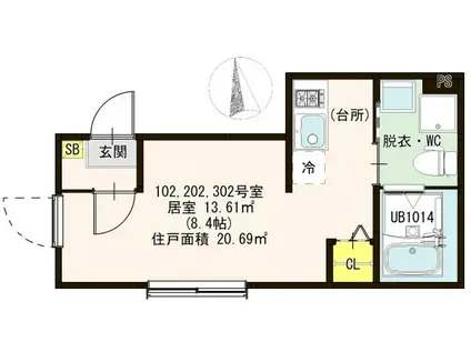 ハーモニーテラスSAKURA STREET(ワンルーム/2階)の間取り写真