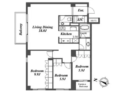 ガーデン碑文谷(3LDK/2階)の間取り写真