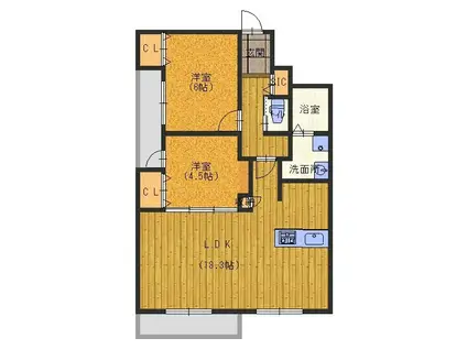 リアンコート(2LDK/1階)の間取り写真