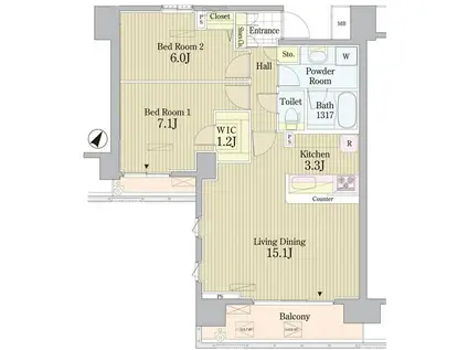 PRIME URBAN 東中野 COURT(2LDK/1階)の間取り写真