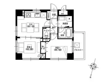 アルファホームズ西巣鴨(2DK/9階)の間取り写真