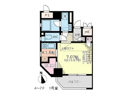MOONSHINY弐番館(1K/7階)の間取り写真