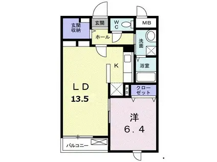 エレヴァート城南(1LDK/1階)の間取り写真