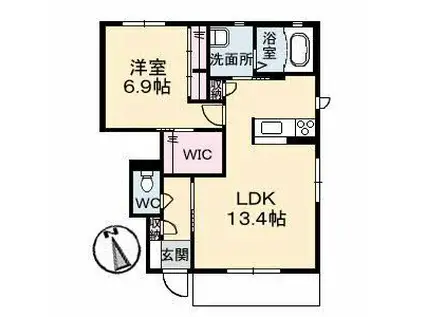 ソレアードC棟(1LDK/1階)の間取り写真