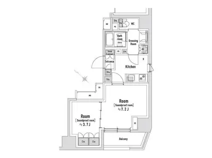 トラック八丁堀(2K/8階)の間取り写真