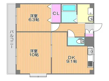 パレスマリソル(2DK/6階)の間取り写真