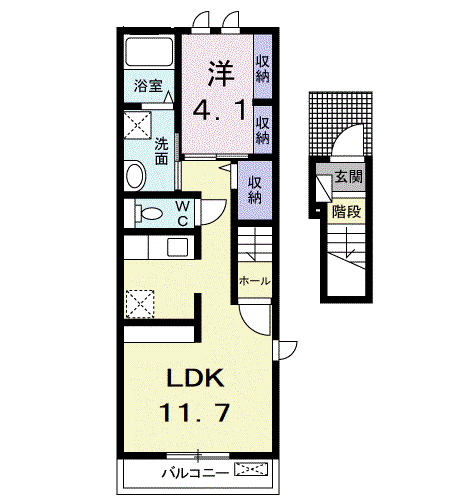 シャトーさくら(1LDK/2階)の間取り写真
