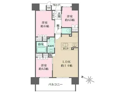 ザ・レジデンス元町海岸通(3LDK/14階)の間取り写真