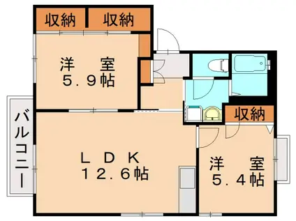 ディアスイーストII  B棟(2LDK/2階)の間取り写真