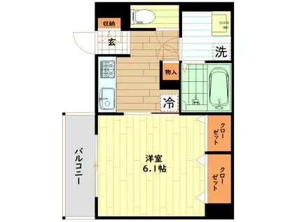 グリーンサイド野田(1K/1階)の間取り写真