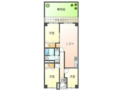 名谷ハウス2号棟(3LDK/1階)の間取り写真