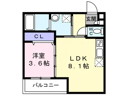 エステイトN湊2(1LDK/1階)の間取り写真