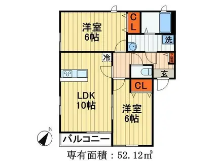 ガーデンヒルズII(2LDK/2階)の間取り写真