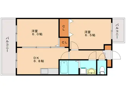 クローバーハイツ(2DK/1階)の間取り写真