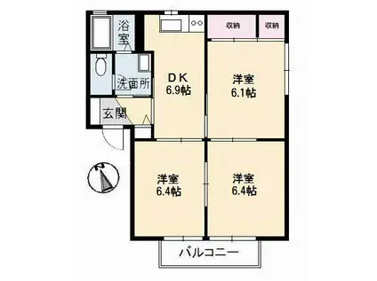 メテオール E棟(3DK/2階)の間取り写真