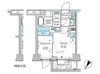 ラテスト白金台(1DK/2階)の間取り写真