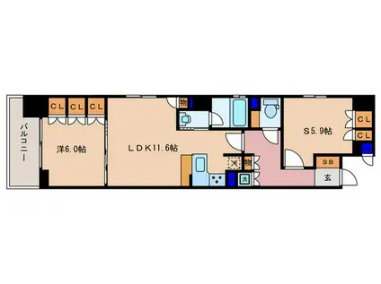 リーガル京都烏丸東(1SLDK/2階)の間取り写真