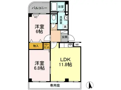PLEIADES B棟(2LDK/1階)の間取り写真