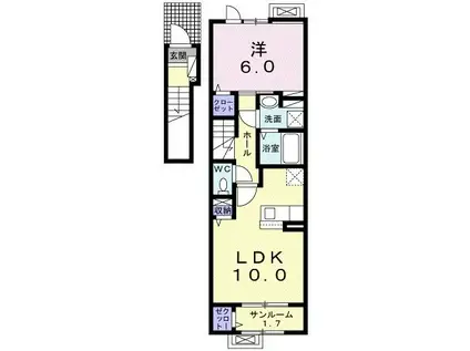 エスポワールウエスト(1LDK/2階)の間取り写真