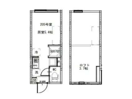 柳原二丁目5コーポ(ワンルーム/2階)の間取り写真