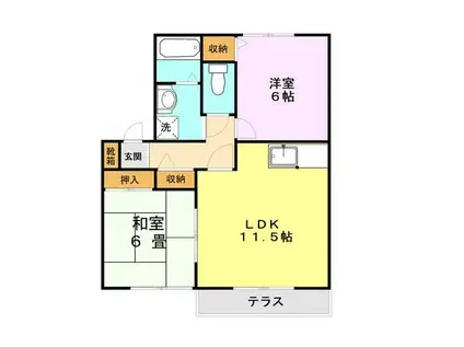 ヴァンベール江越 B棟(2LDK/1階)の間取り写真