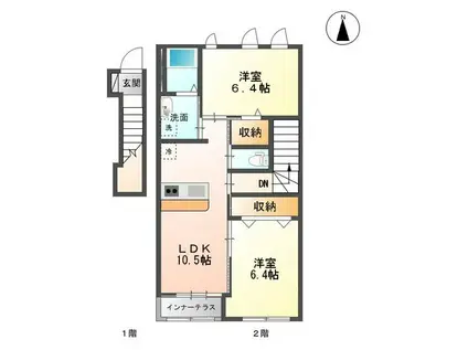 クレシアコートB(2LDK/2階)の間取り写真