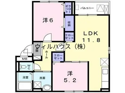 トゥージュールアンサンブル2(2LDK/3階)の間取り写真
