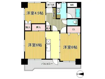 長町南424ビル(3K/2階)の間取り写真