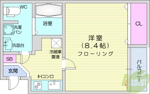 カハラ五輪(1K/2階)の間取り写真