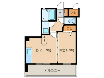 楠原ビル(1DK/6階)の間取り写真