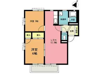 エスポワール桶川 B(2LDK/1階)の間取り写真