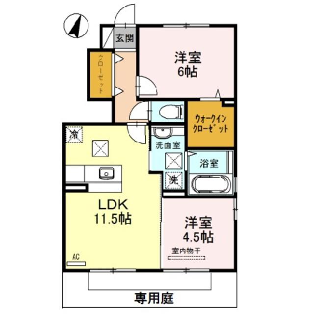 モクレン(2LDK/1階)の間取り写真