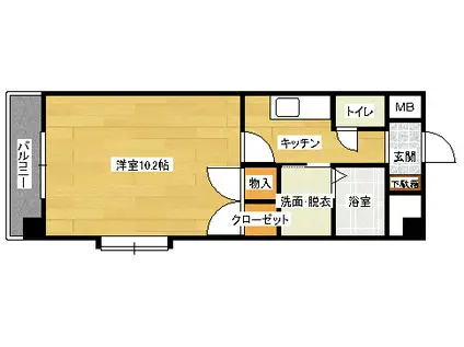 グランヴェルジェ中須I(1K/3階)の間取り写真