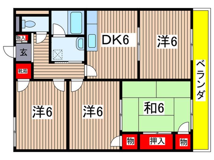 タウンハウス川名(4DK/1階)の間取り写真