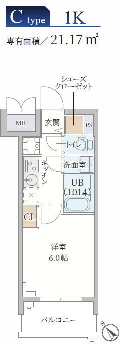 プランドール新北野(1K/8階)の間取り写真